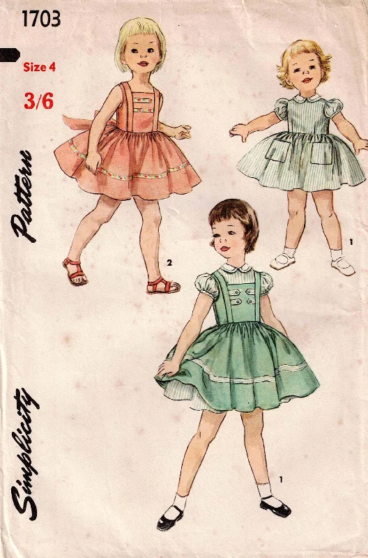 Simplicity 1703 Toddler Girls Full Skirt Rockabilly Party Dress 1950s Vintage Sewing Pattern Size 4 Square Neckline Feminine Simplicity 1703 Toddler Girls Full Skirt Rockabilly Party Dress 1950s Vintage Sewing Pattern Size 4 Square Neckline Feminine