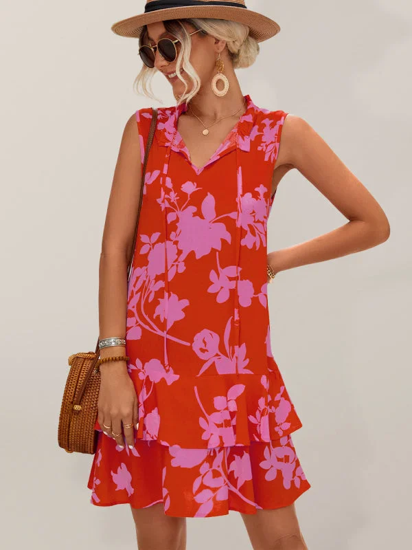 Women's Casual Vacation Sleeveless Strappy Ruffle Dress Tunics Essential wardrobe