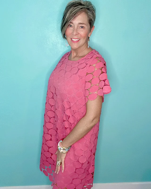 Raspberry Circle Polka Dot Lace Overlay Short Sleeve Party Dress Boatneck Modish Everyday Raspberry Circle Polka Dot Lace Overlay Short Sleeve Party Dress Boatneck Modish Everyday