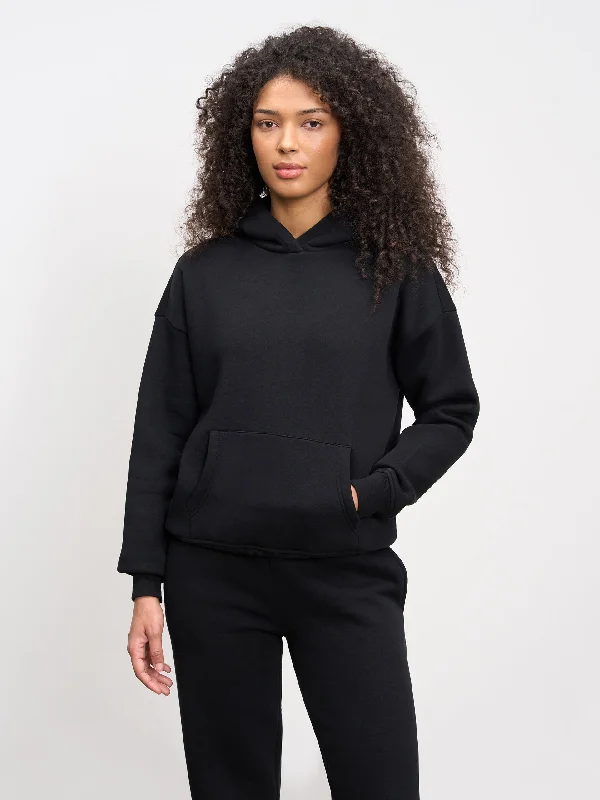 Womens Neoprene Hoodie in Black Hoodie with Raw Hem Edgy Unfinished