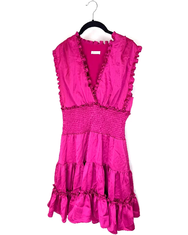 Ruffled Magenta V-Neck Dress - Size 6/8 Bodycon Club Sequined