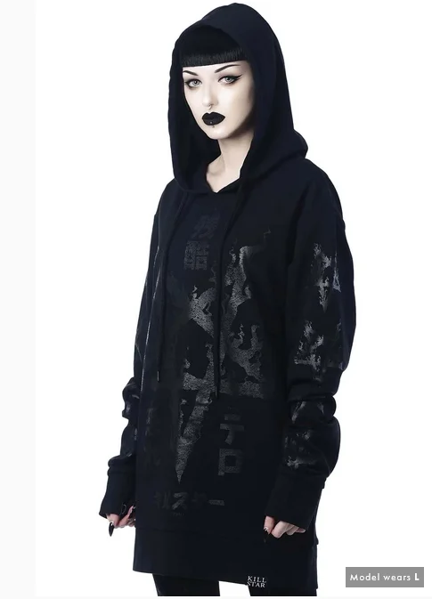 Night Terror Oversized Hoodie Hoodie with Sequins Glamorous Eye-catching
