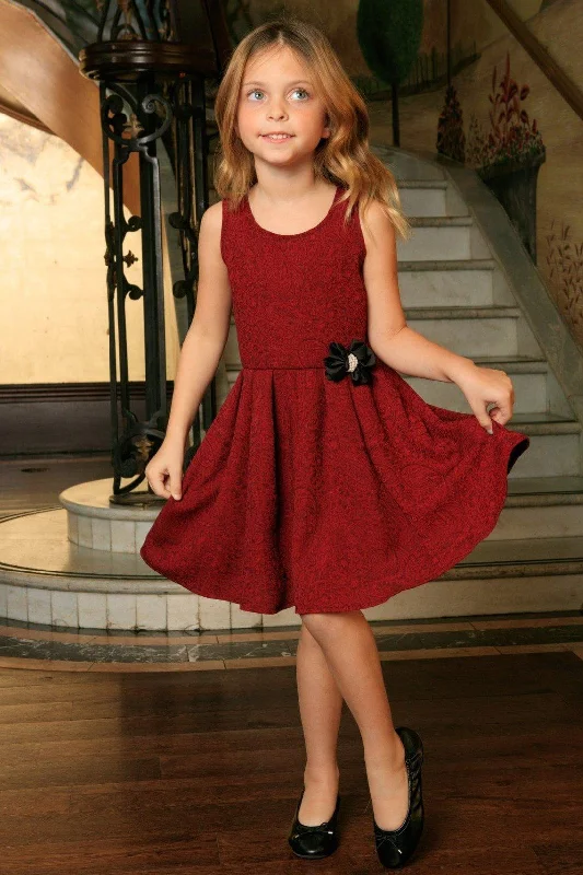 Ruby Red Floral Sleeveless Skater Cute Princess Party Dress - Girls Tunics Yoga stretchy Ruby Red Floral Sleeveless Skater Cute Princess Party Dress - Girls Tunics Yoga stretchy