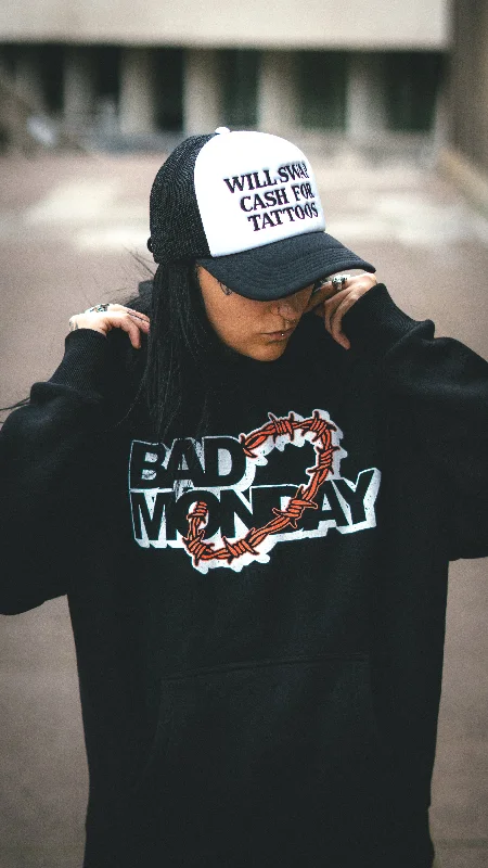 Oversized Barbed Logo Hoodie / Front Print Hoodie with Longline Fit Extended Stylish Oversized Barbed Logo Hoodie / Front Print Hoodie with Longline Fit Extended Stylish