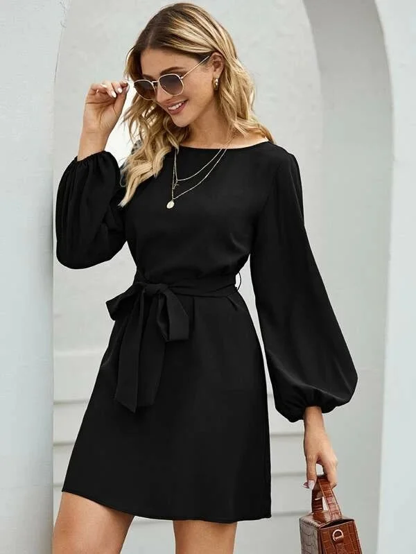 Elevated Casual Sweatshirt Tie Dress Hoodie with Drawcord Adjustable Secure
