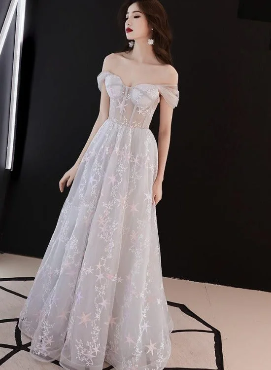 Beautiful Grey Off Shoulder Sweetheart Long Party Dress Prom Dress, Grey Evening Dress 2022 Tunics Brand named Beautiful Grey Off Shoulder Sweetheart Long Party Dress Prom Dress, Grey Evening Dress 2022 Tunics Brand named
