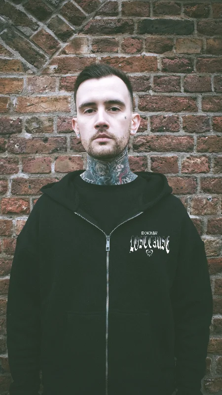 Heavy Weight Lost Cause Zip Hoodie Hoodie with Side Slits Relaxed Casual