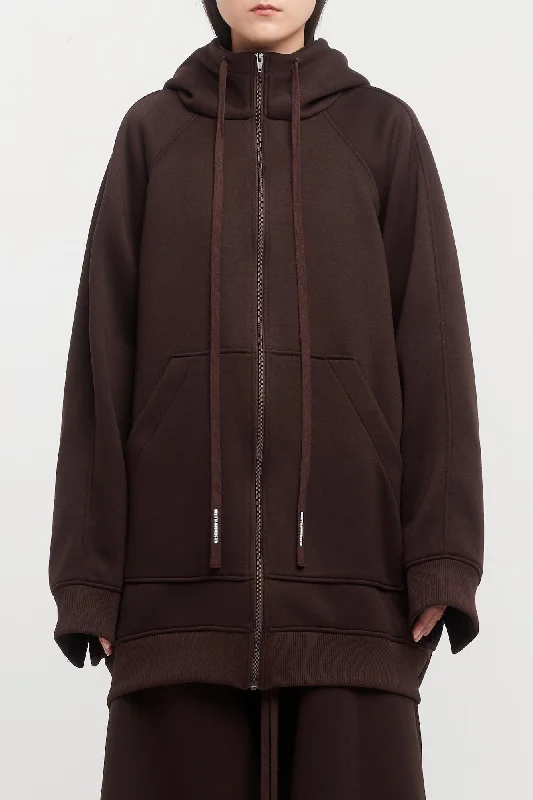 Melitta Baumeister Dark Brown Spongy Big Zip-Up Hoodie Hoodie with Hem Fringe Bohemian Relaxed Melitta Baumeister Dark Brown Spongy Big Zip-Up Hoodie Hoodie with Hem Fringe Bohemian Relaxed