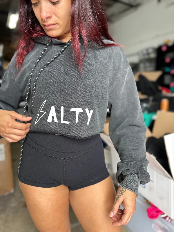 Salty Savage Ladies "90’s Beach" Mineral Washed Cropped Hoodie Hoodie with Patch Decorative Personalized Salty Savage Ladies "90’s Beach" Mineral Washed Cropped Hoodie Hoodie with Patch Decorative Personalized
