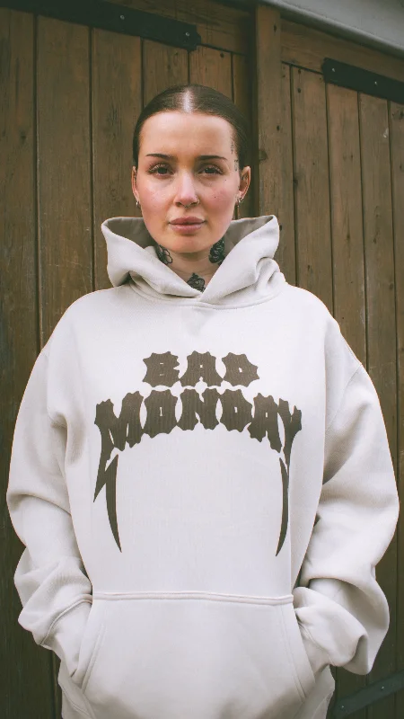 Relaxed Fit Logo Hoodie Bone Hoodie with Double Zipper Versatile Adjustable