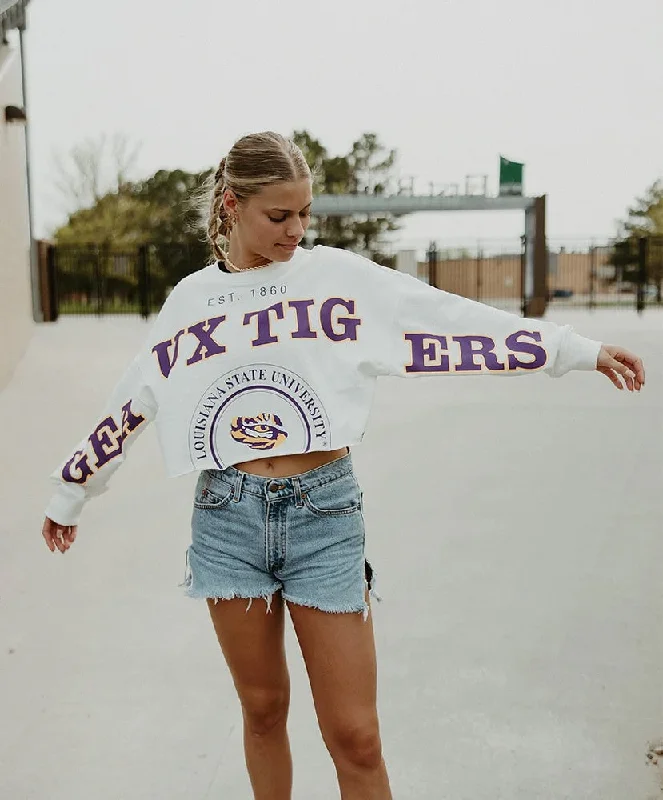 LSU Phipps Split Crop Sweatshirt Hoodie with Slit Hem Functional Movement