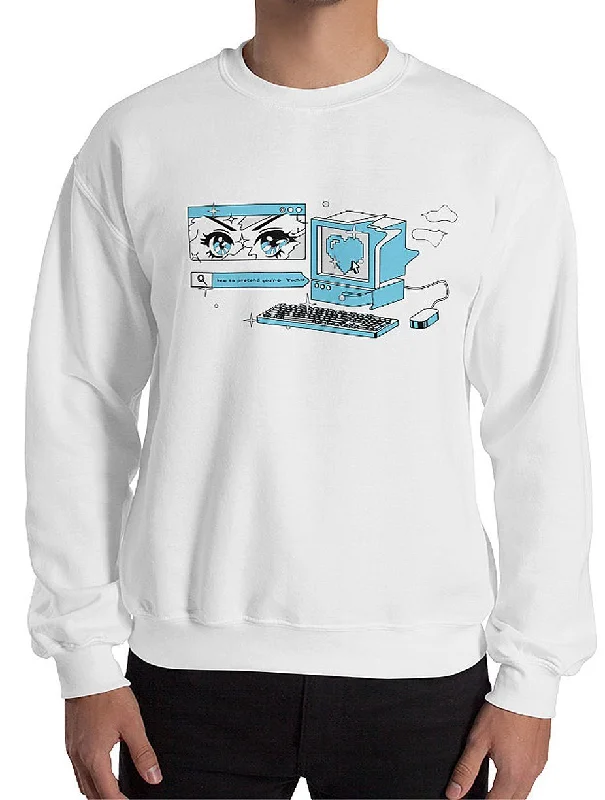 Anime Glitch Computer Graphic Sweatshirt Hoodie with Cuffed Sleeves Snug Secure