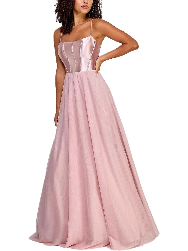 Juniors Womens Satin Glitter Evening Dress Halter Neckline Beach