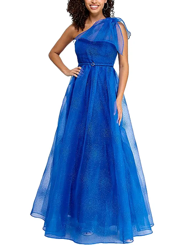 Juniors Womens Glitter One Shoulder Evening Dress Tunics Sale discount