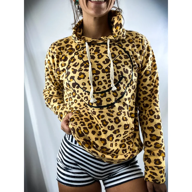 Salty Savage Unisex “OG Smile” Hoodie | Leopard Print Hoodie with Ribbed Neckline Snug Warm