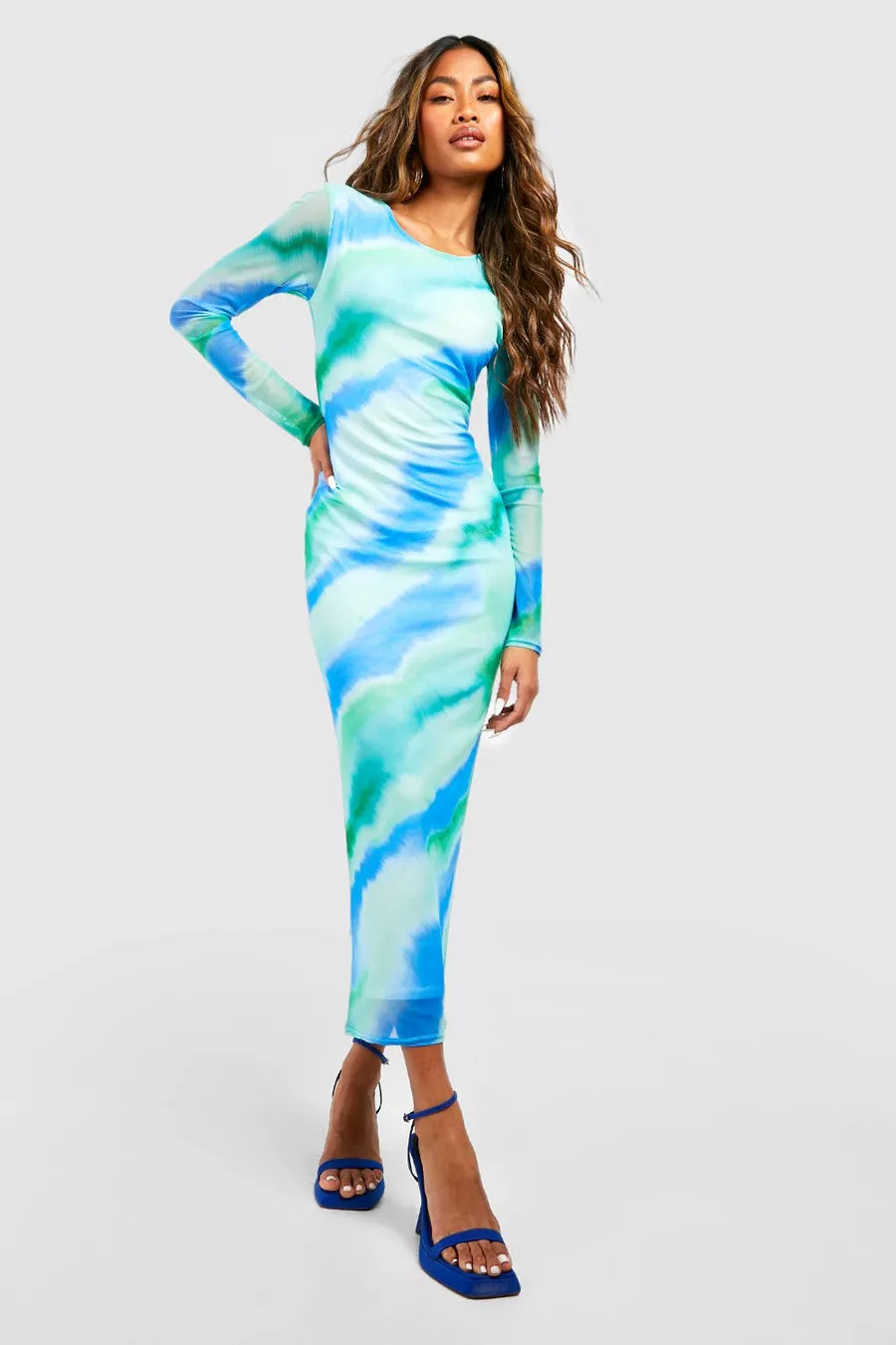BOOHOO - Abstract mesh midaxi dress! 12-14 Tunics Distressed trendy