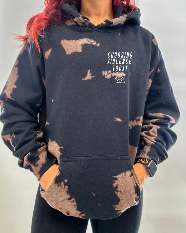 Salty Savage Unisex "Choosing Violence Today" Bleach Washed Hoodie | Basic Hoodie with Tied Waist Feminine Flattering