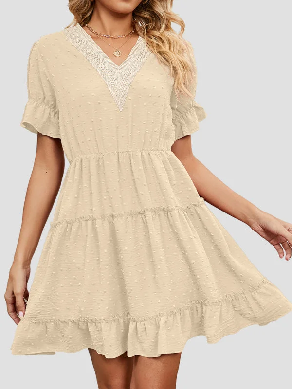 Women's Woven Chiffon Jacquard V-Neck Casual Dress Tunics Essential wardrobe