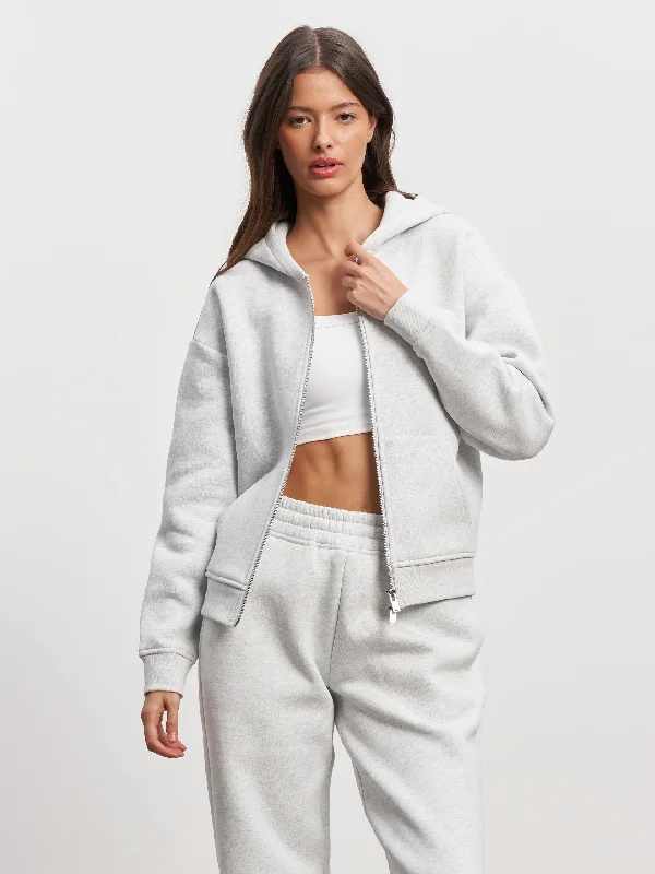 Womens Relaxed Zip Hoodie in Marl Grey Hoodie with Illustration Artistic Creative