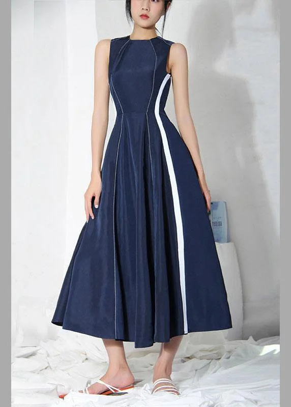Bohemian Navy Patchwork Sleeveless Party Dress Summer Halter Neckline Beach