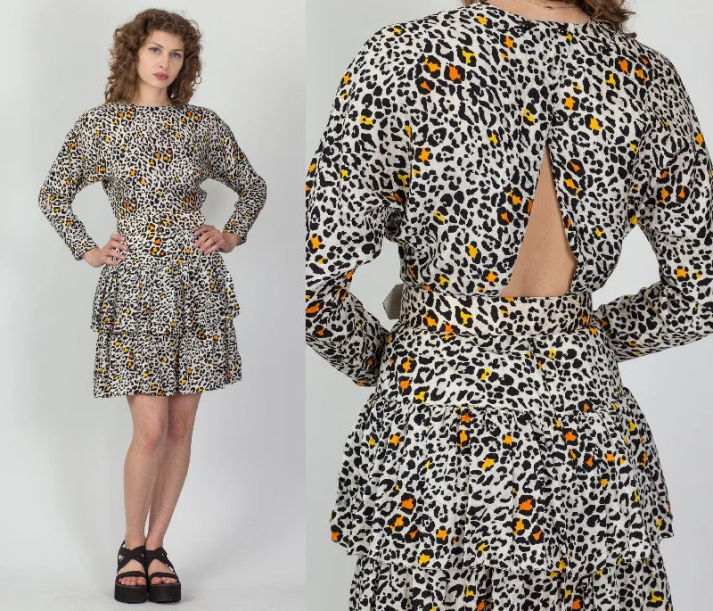 80s Silk Cheetah Print Keyhole Back Party Dress - Small Tunics Sophisticated sleek