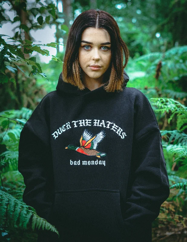 Oversized Duck The Haters Hoodie Black Hoodie with Cropped Fit Short Trendy