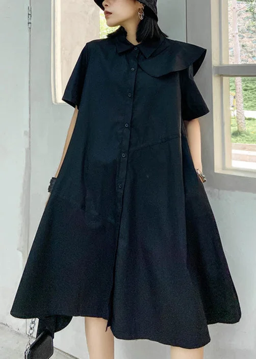 Fashion Black Button Peter Pan Collar Asymmetrical Design Party Dress Short Sleeve Tunics Practical durable Fashion Black Button Peter Pan Collar Asymmetrical Design Party Dress Short Sleeve Tunics Practical durable