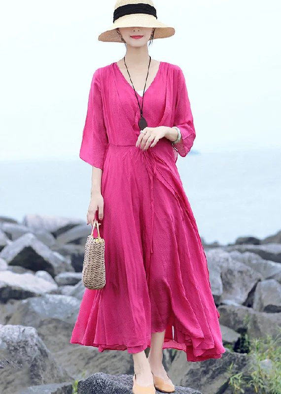 Stylish Rose Cinched Fake Two Pieces Party Dress Summer Tunics Review highly