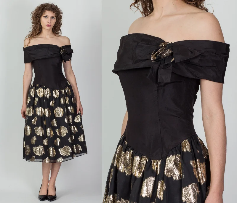 80s Gunne Sax Off-Shoulder Party Dress - Small Tunics Stylish elegant