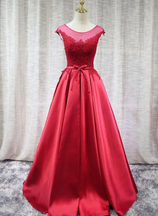 Red High Quality Handmade Satin Long Prom Dress , Charming Satin Party Dress Tunics Mesh breathable Red High Quality Handmade Satin Long Prom Dress , Charming Satin Party Dress Tunics Mesh breathable
