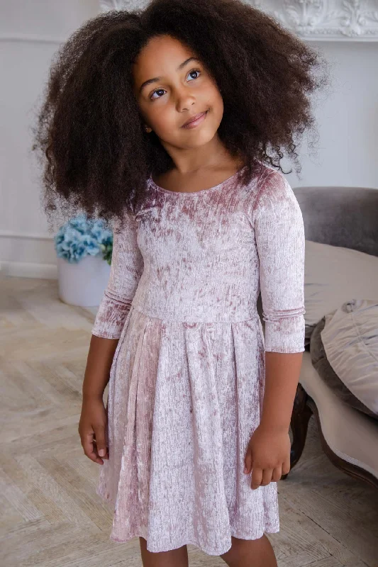 Pale Pink Crushed Velvet Skater Fit & Flare Easter Party Dress - Girls Tunics Essential wardrobe Pale Pink Crushed Velvet Skater Fit & Flare Easter Party Dress - Girls Tunics Essential wardrobe