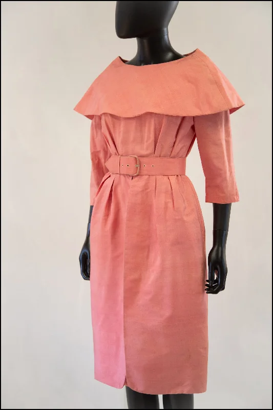 Vintage 1950s Pink Silk Dress Set Casual Short Summer