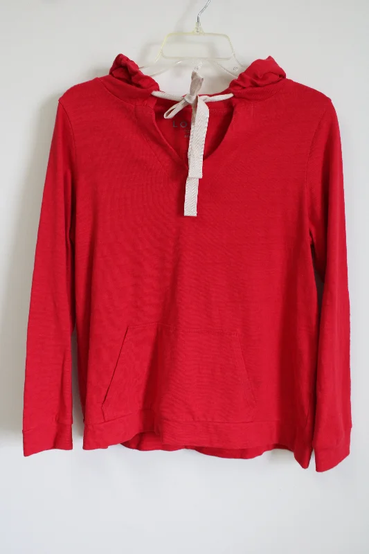 LOFT Red Drawstring Summer Hoodie | M Petite Hoodie with High Neck Warm Protective