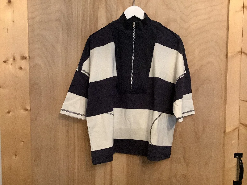 Stripe Half Zip Sweatshirt Hoodie with Hood Adjustable Protection