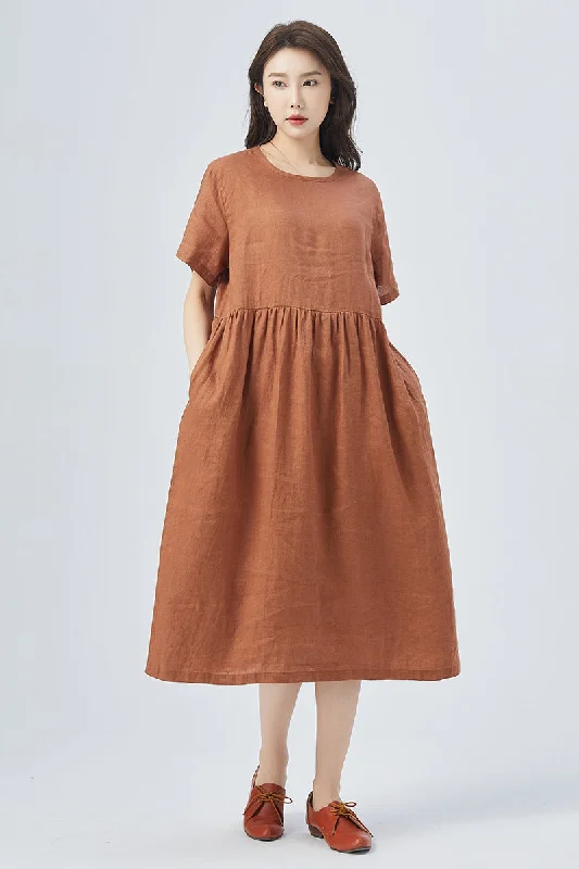 Women Short Sleeves Linen Dress 4158 Tunics Spring floral