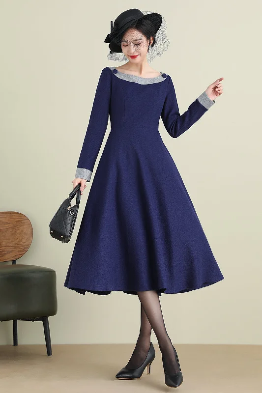Women Long A-Line Wool Dress 3892 Tunics Versatile functional