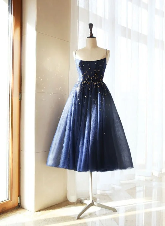 Navy Blue Tulle Straps Short Evening Dress, Blue Lovely Party Dress Prom Dress Chiffon Maxi Beach Navy Blue Tulle Straps Short Evening Dress, Blue Lovely Party Dress Prom Dress Chiffon Maxi Beach