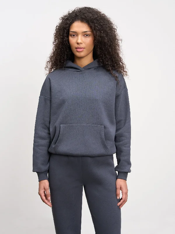 Womens Neoprene Hoodie in Slate Blue Hoodie with Frayed Bohemian Relaxed
