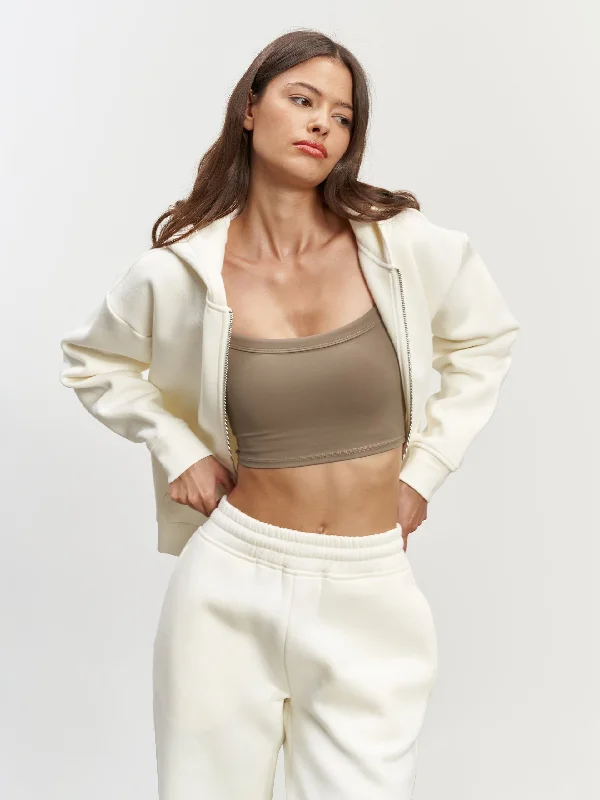Womens Relaxed Zip Hoodie in Ecru Hoodie with Metallic Shiny Futuristic