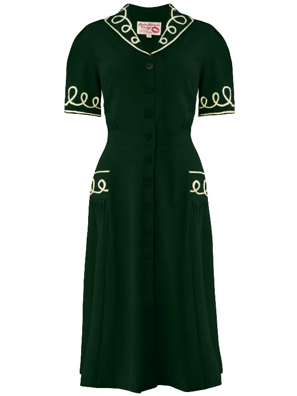 Vintage Style Deep Green Soutache Loop Decor Dress Tunics Custom made