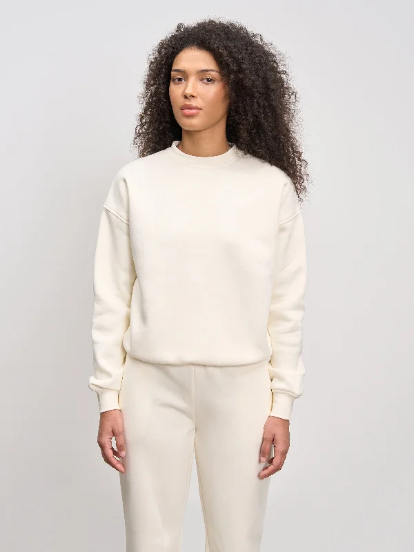 Womens Neoprene Sweatshirt in Ecru Hoodie with Slim Fit Tailored Modern