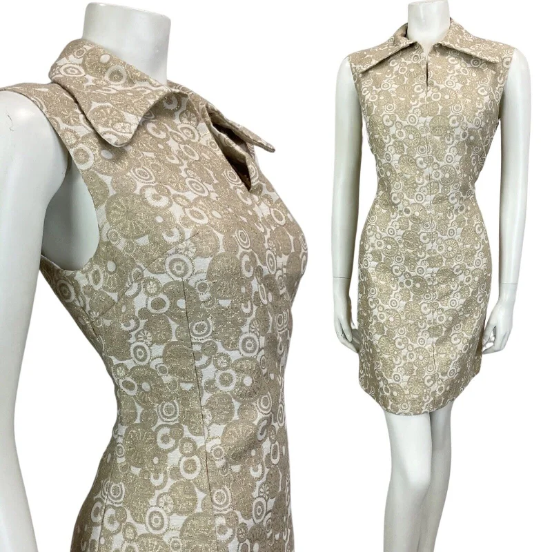 VTG 60s 70s GOLD BEIGE MOD DAGGAR COLLAR MINI PARTY CHRISTMAS EVENING DRESS 14 Tunics Corduroy durable VTG 60s 70s GOLD BEIGE MOD DAGGAR COLLAR MINI PARTY CHRISTMAS EVENING DRESS 14 Tunics Corduroy durable