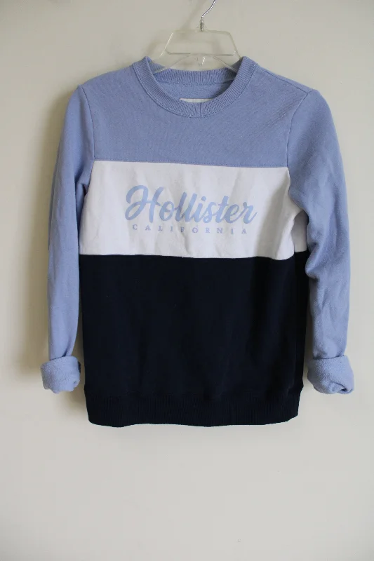 Hollister Blue Color Blocked Sweatshirt | XS Hoodie with Hem Contrast Bold Stylish
