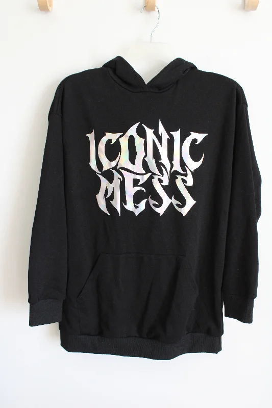 Cider Iconic Mess Black Graphic Oversized Hoodie | XS Hoodie with Hem Drawcord Adjustable Customizable Cider Iconic Mess Black Graphic Oversized Hoodie | XS Hoodie with Hem Drawcord Adjustable Customizable