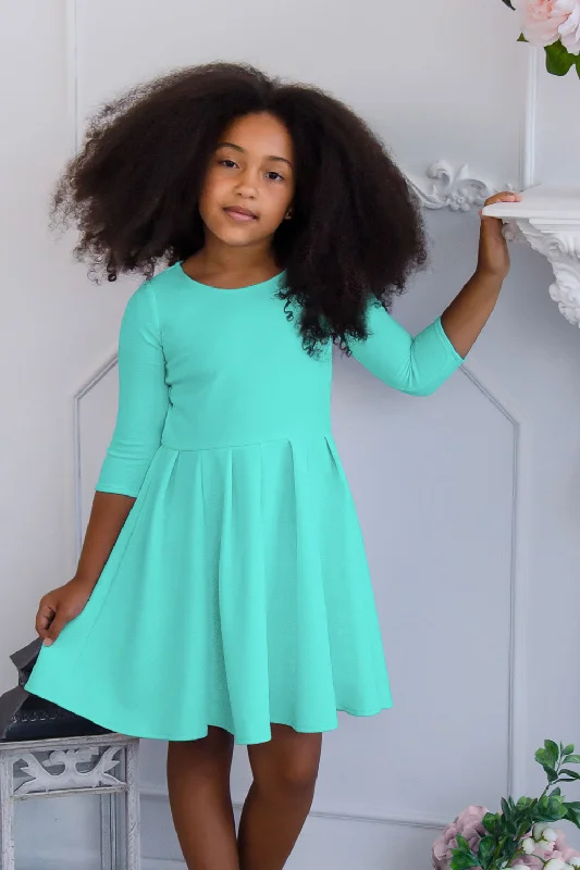 Sweet Mint Skater Fit & Flare 3/4 Sleeve Easter Party Dress - Girls Tunics Sophisticated sleek Sweet Mint Skater Fit & Flare 3/4 Sleeve Easter Party Dress - Girls Tunics Sophisticated sleek