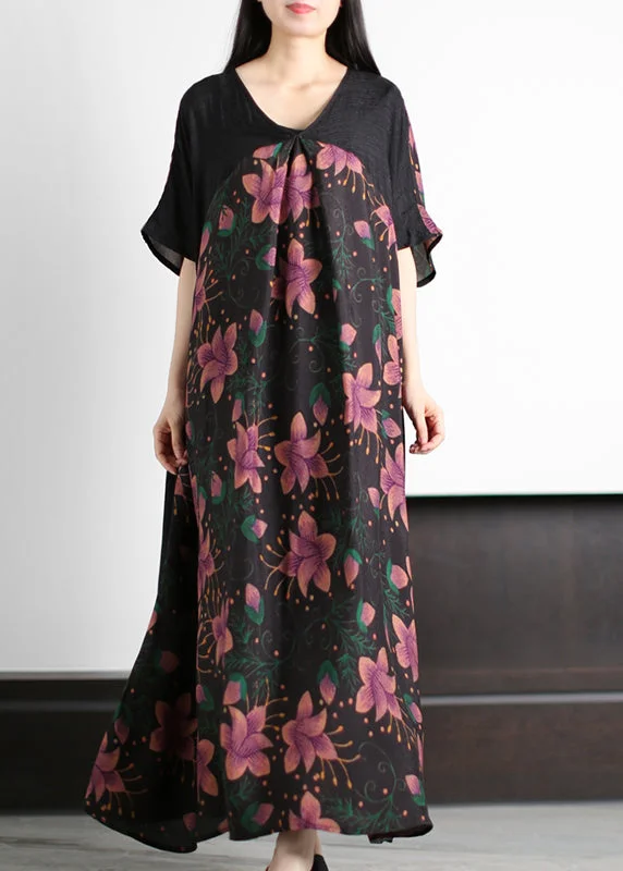 Original Design Rose Print V Neck Patchwork Silk Party Dress Batwing Sleeve Glittery Long Formal Original Design Rose Print V Neck Patchwork Silk Party Dress Batwing Sleeve Glittery Long Formal