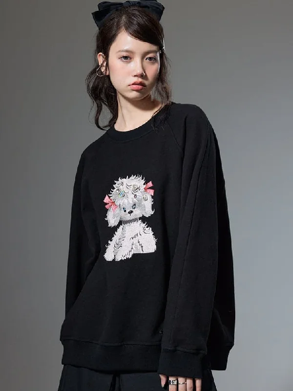 Embroidered Puppy Sweatshirt Hoodie with Contrast Stitching Detailed Premium