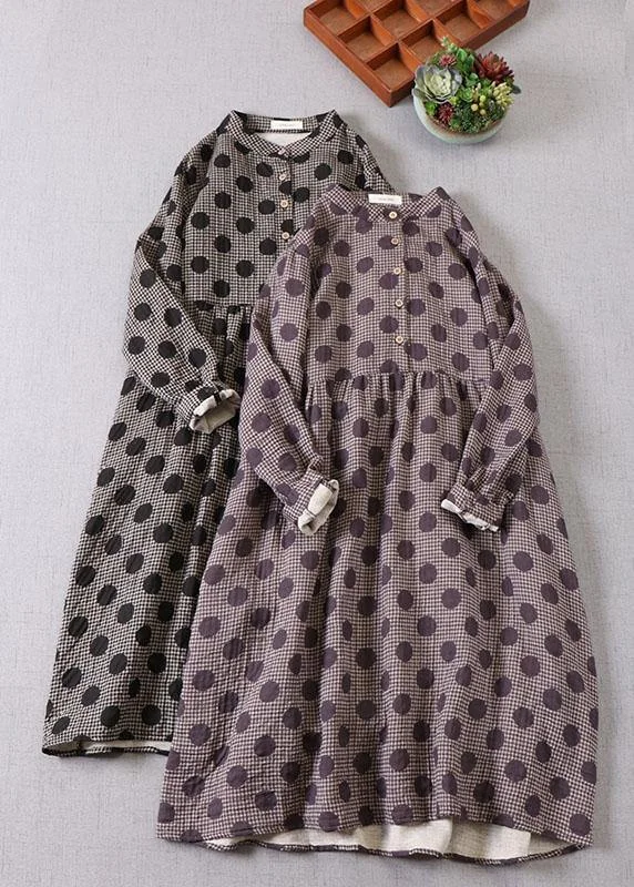 Beautiful Purple Button Patchwork Pockets Fall Print Party Dress Long sleeve Tunics Satin smooth Beautiful Purple Button Patchwork Pockets Fall Print Party Dress Long sleeve Tunics Satin smooth