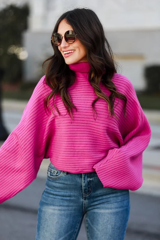 FINAL SALE - Posh Favorite Fuchsia Ribbed Turtleneck Sweater Slim Fit Regular Fit Oversized FINAL SALE - Posh Favorite Fuchsia Ribbed Turtleneck Sweater Slim Fit Regular Fit Oversized