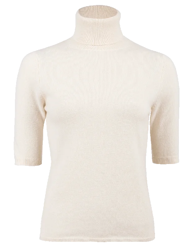Elbow Sleeve Turtleneck Sweater Solid Print Embellished